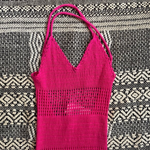 NWT L*Space Kalea Crochet Dress Maxi Cover-up Beach Hot Pink – Small - Picture 6 of 11